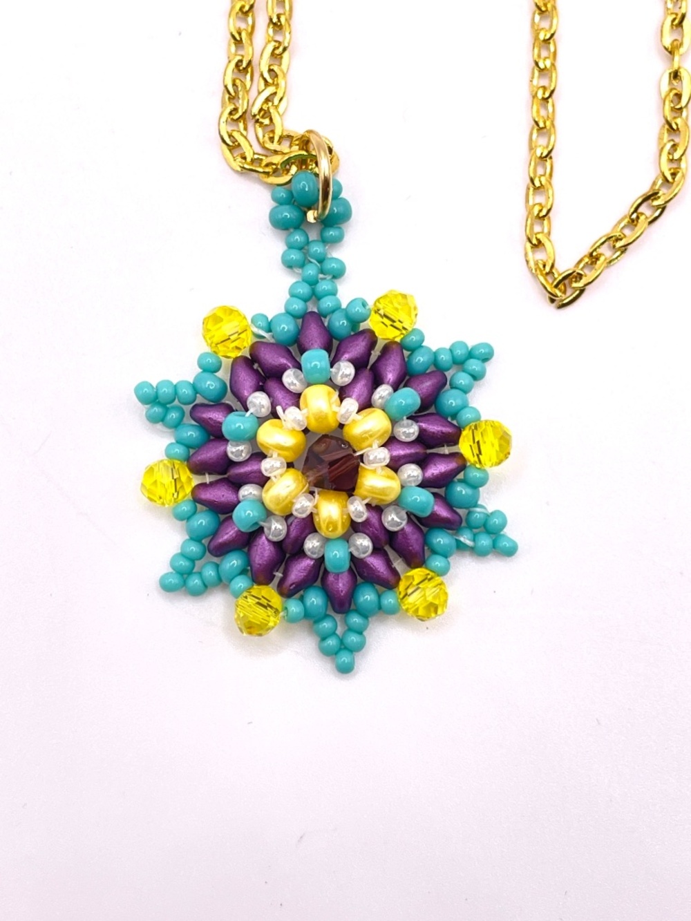 Czech Glass Hand Beaded Star Pendant Necklace